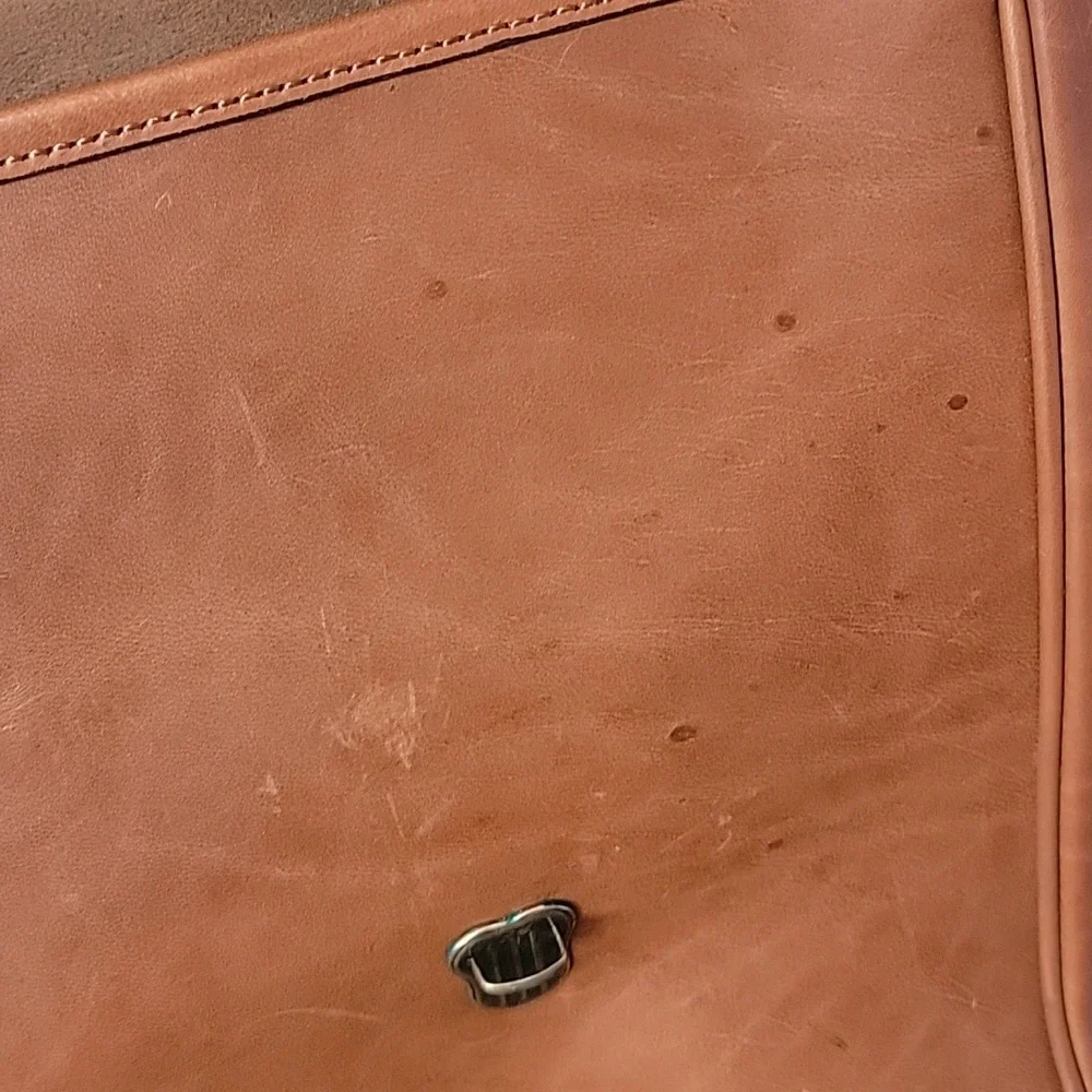 H.H. BROWN Tan‎ Leather Laptop Attaché Work Messenger Crossbody Shoulder Bag VTG